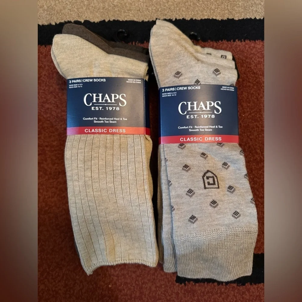 Chaps Classic Dress Ribbed Crew Socks 3-Pair Pack & Chaps Classic Dress Diamond